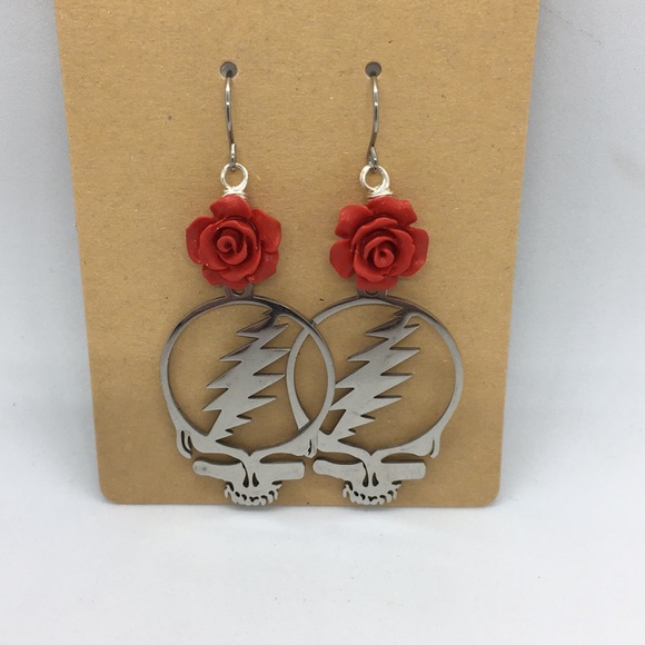 Grateful Dead Inspired Stealies and Roses Earrings - Picture 1 of 2